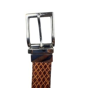 Mens Reversible Belt Brown Woven‎ Leather Black Leather Silver Buckle 40" Long